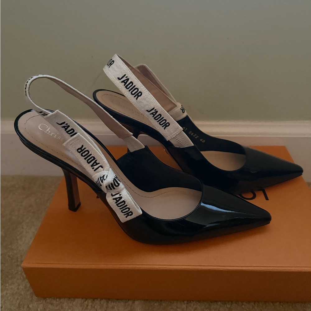 Dior J'Adior Black Patent Slingback Heels